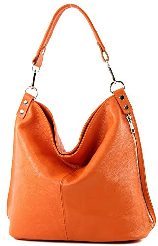 modamoda de - T177 - ital. Damen Schultertasche aus Leder, Farbe:Orange