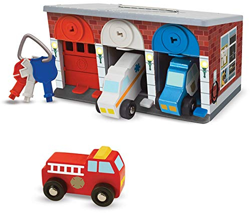 Melissa & Doug Lock and Roll Rescue Garage: Wooden Toy Play Set + 1 Scratch Art Mini-Pad Bundle (#04607)