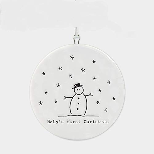 Flat Porcelain Bauble - Baby's First Christmas Hanging Ornament