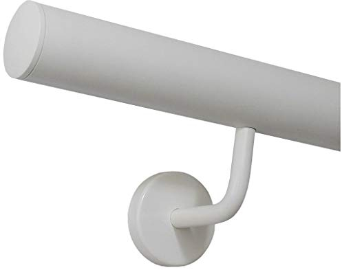 Pasamano Blanco Revestido Acero Inox. Interior Exterior Resistente a la Intemperie Barandilla/Longitud - Ligero Curvada Gorro, 170 cm mit 2 Halter