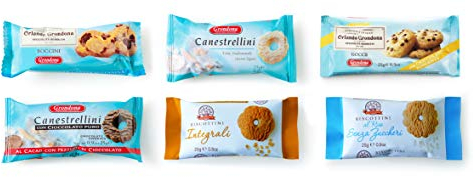 Grondona Biscottificio - Biscotti Monoporzione in 48 Confezioni da gr. 25 Assortite in 6 Gusti. Confezionati in Imballaggio Resistente agli Urti.