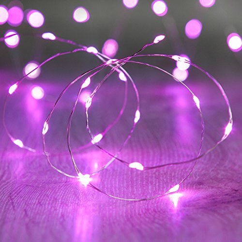 Lights4fun Set of 12 Battery Operated Fairy Lights with 20 Micro Pink LEDs on Silver Wire