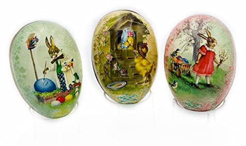 Nestler 3er Set Ostereier zum Befüllen Größe 9 cm - Handgemachte Eier aus Pappe in verschiedenen Größen - Motiv Vintage II - Liebevolles Ostergeschenk (9cm)