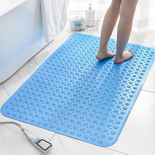 Tapis de douche antidérapant en PVC épais + massage double usage avec ventouse, grande surface antidérapante et anti-chute Tapis de douche gris super grande taille 80 x 120 cm