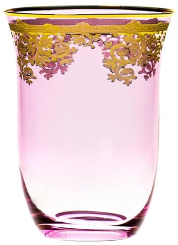 Casa Padrino set di 6 bicchieri da acqua rosa/oro Ø 9 x A. 12 cm - Bicchieri da acqua fatti e dipinti a mano - Bicchieri da Birra - Bicchieri da Vino - Accessori per Hotel e Ristoranti