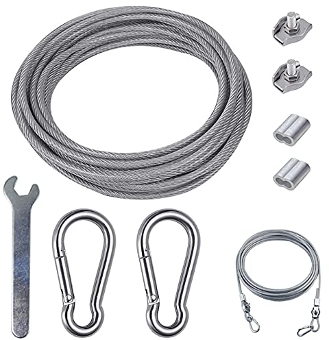 aufodara 5m Drahtseil 3mm mit PVC-ummantelt Edelstahlseil, mit Edelstahl Karabiner M6, Aluminium-Crimpschlaufe, Drahtseilklemme und Mini Schraubenschlüssel, für Lanyard Wäscheleinen Zeltseilen (5M)