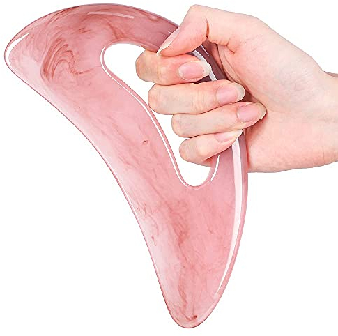 Gua Sha Massagegerät mit Griff (Plastik) Größeres Guasha Scraping Schabwerkzeug für Rücken Hals Gesicht Bein Massage Tool, Lymphdrainage Cellulite, Rosa