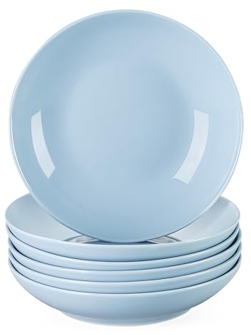 LOVECASA serie Sweet Platos Hondos Juego de 6 Platos para Sopa Ensalada, 21cm 550ML Cocina Vajilla de Porcelana Color Morado Claro