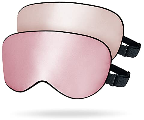 OLESILK 2er Set Verstellbare Seide Schlafmaske 100% Maulbeerseide Augenmaske zum Schlafen für Damen und Herren, Unisex Set für zu Hause oder auf Reisen, Rosa + Pfirsischrosa