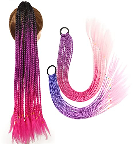 2 Stücke Haarteile Dirty Braid, Farbiger Clip in Haarverlängerungen, Synthetisch Haarteil, Bunte Haarteile, Geeignet für Partys, Aufführungen, Tägliche Damen-/Mädchen-Haarbänder