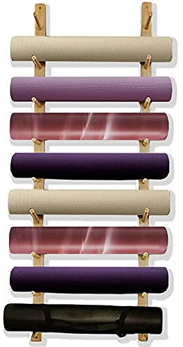 JTYX Wandhalterung für Yogamatten aus Holz Multifunktionales Heim-Fitnessstudio-Wandhalterungsregal für Handtuch, Yogamatte, Sportfahrradschuhe, Übungsbänder usw. Ideales Zubehör