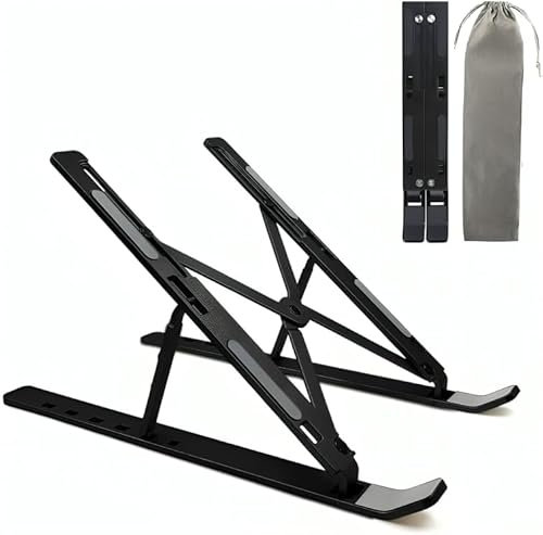 K-MART Laptop Stand for Desk, Adjustable Aluminum Laptop Riser for Desk & Bed, Air-Ventilated Portable Laptop Stand, Compatible with MacBook, Dell, HP, and 10-15.6”