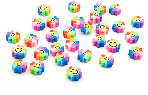 Vintageparts FACHHANDEL FÜR SCHMUCKZUBEHÖR Viintageparts Perle Blume mit Smiley Polymerton 30 Stück Schmuck zum Schmuck selber Machen