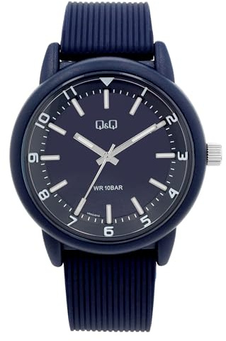 Q&Q Herren-Uhr Silikon 10 Bar Leuchtzeiger Leuchtindexe Analog Quarz (blau)