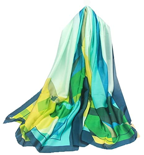 Silk Scarf Women Shawl Green Scarf Neckerchief Head Wraps Thin Ladies Beach Shawl Vintage Painting Bridal Belt Chiffon Muslim Colorful Cloth Christmas Scarf