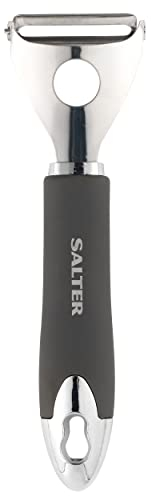 Salter BW11384EU7 Cosmos Peeler, Potato, Fruit, Vegetable Peelers, Easy to Clean, Hanging Hook for Storage, Soft Touch Handle, Stainless Steel, Matte Grey