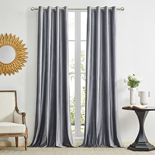 GIGIZAZA Graue dekorative Fenster Vorhänge, 132 x 145 cm (Breite x Länge) Samt Wohnzimmer Öse Tülle Blackout Thermisch isolierte Fenster Vorhänge für Schlafzimmer 2 Panels