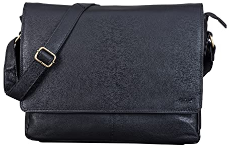 TALED Sac bandoulière pour hommes et femmes | Sac ordinateur portable en cuir véritable jusqu'à 15 | Sac messager avec bandoulière | Sac de travail | Sac de transport | Sac à main | Nappa noir