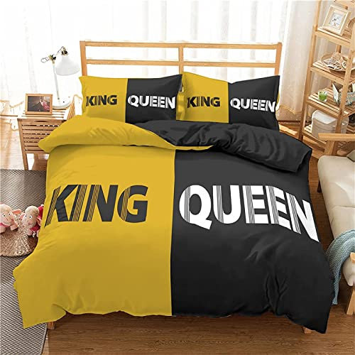 Kinder Bettwäsche Set Schwarze und gelbe Buchstaben Bettwäsche 135x200 cm Jungen Bettbezug für Mädchen Kids Microfaser Himmlische Qualität Betten Set mit 1 Kissenbezug 80x80cm Einzelbett 2