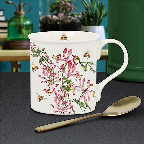 Lesser & Pavey British Designed Coffee Mug | Ceramic Coffee Mugs for Home or Work | Large Mugs for Hot Drinks | Bee Tanical Honeysuckle Tea and Coffee Cups - Sarah Boddy