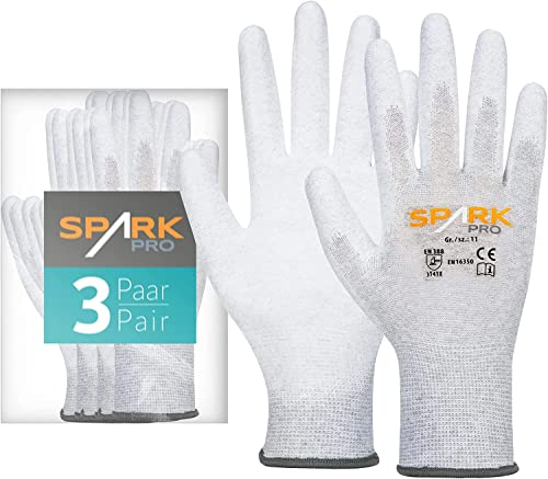 ACE Spark Pro Antistatik-Handschuh - 3 Paar Schutz-Handschuhe für PC & Elektronik - EN 388/16350-08/M (3er Pack)