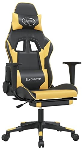 vidaXL Gaming Stuhl, Bürostuhl Drehbar Höhenverstellbar, Drehstuhl Schreibtischstuhl mit Fußstütze, Verstellbar Chefsessel, Schwarz Golden Kunstleder