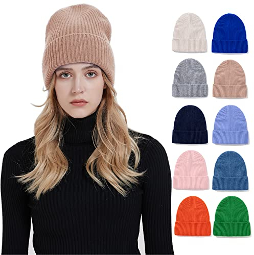 HEYANN Wintermütze Strickmütze, Strickmütze Hellbraun Damen Unisex Knit Beanie Hat Weich Nette Warm Beanie Hat Wollmütze für Herren Damen Warme Manschette Mütze Kappe Hut Mütze (Hellbraun)
