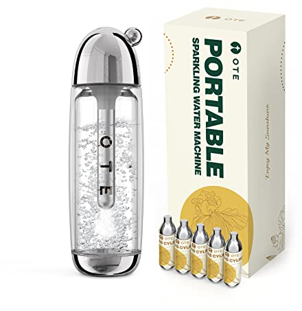 OTE Máquina de agua con gas portátil con 20 cilindros de CO2 Doble capa PET Máquina de transmisión de soda portátil Segura 450 ml Personal PET Seltzer Stream Carbonatador Sin electricidad Sin BPA