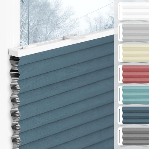 bobodeco Wabenplissee Plissee ohne Bohren Verdunkelung Klemmfix Thermo Verdunklungsplissee, Blau-Weiß 40x120 cm(BxH), 100% Verdunkelnd & Sicht- & Schallschutz, Wärmeisolierung für Fenster & Tür