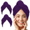 LUXTOGO® Haarturban-Premium Haarhandtuch 100% Baumwolle, Hochwertiges Turban Handtuch mit Knopf und Gummizug, Super Saugfähiges Kopfhandtuch (2 STK Lila Karo)