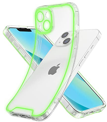 EYZUTAK Luminous Phone Case for iPhone 14 6.1 inch, Fluorescence Glowing in the Darkness Clear Soft TPU Night Shine Back Cover Transparent Shockproof Protector Slim Edge Light up Bumper Case - Green