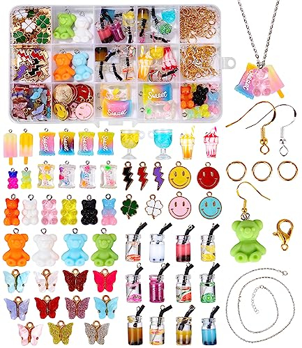 Zawaer 125PCS Charms bubble tea perlen Schmetterling Bär Anhänger Set, Zubehör für Ohrringe Armband Halskette Schlüsselanhänger, Armband Schmuckherstellung Kit für Ringen Halsketten Geschenk