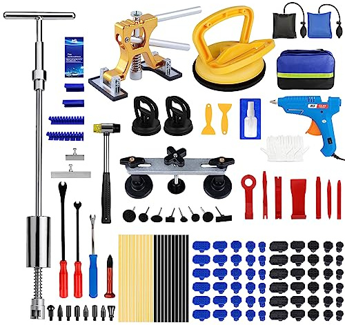 Bitlyle Dent Hail Puller Remover Kits,129pc Professional Car Paintless Dent Removal Tools,Slide Hammer 2 in 1 T-Bar, Adjustable Dent Lifter,Bridge Puller for Auto Body SUV Dings Damage DIY Removal