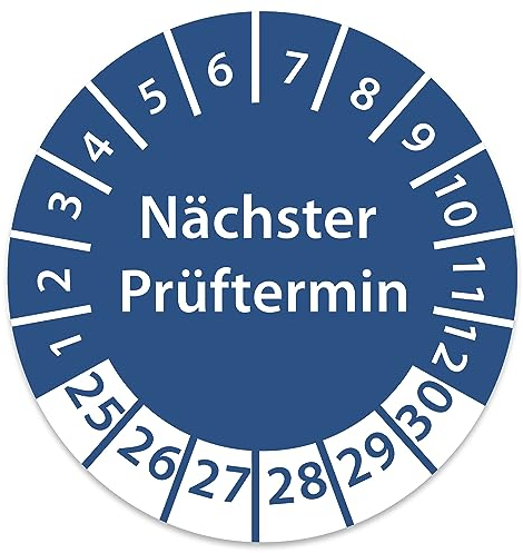 Prüfplakette DGUV V3 Nächster Prüftermin E-Check Elektro - 2025-2030 - Wasserfest/UV-Schutz - 30mm Plakette für Tritte Leitern Feuerlöscher Maschinen (100 Stk., Nächster Prüftermin - Blau)