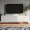 SONNI Mobile Porta TV, bianco lucido mobile TV soggiorno senza tiretti design può essere appeso al pavimento doppio uso (140x40x30cm), adatto per il soggiorno o il salotto