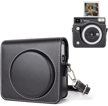 HIYQIN Kameratasche Kompatibel mit Fujifilm Instax Square SQ40 - Vintage Kamera Tasche aus PU-Leder mit Schultergurt - Schwarz