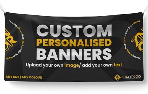 ZNOR Personalised Banner Add Your Own Custom Photo/Logo/Text Heavy Duty PVC Vinyl Banner with Eyelets for Business Ads, Birthday, Festival, Anniversary, Gender Reveal Background