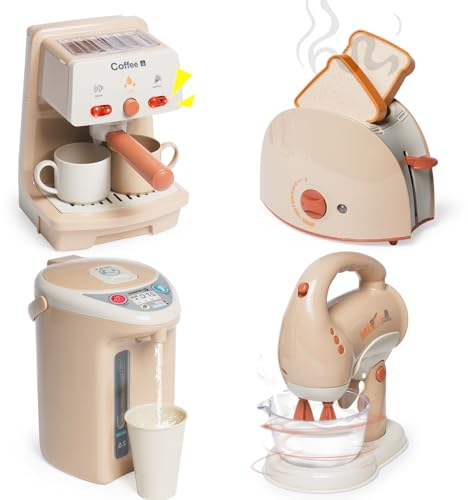 Juguetes de Cocina para niños, Accesorios Cocina Juguete con Cafetera, Licuadora, Batidora, Tostadora, Juego de Roles de Cocina, Comida Juguete Regalo para Niños Niñas 3+ Años