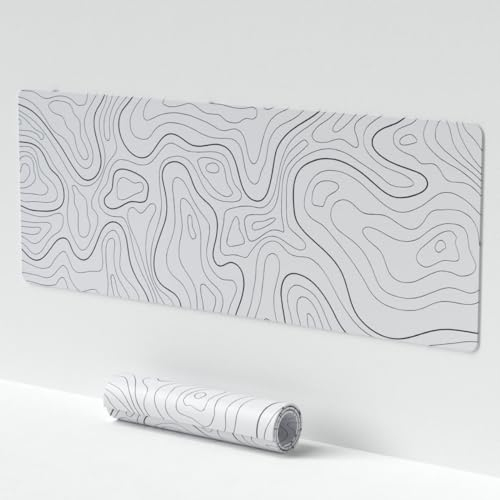 Tapis de souris de jeu topographique minimaliste blanc - Tapis de souris étendu pour clavier et souris - Grand sous-main antidérapant pour les amis, la famille, les collègues comme cadeaux (300 x 700