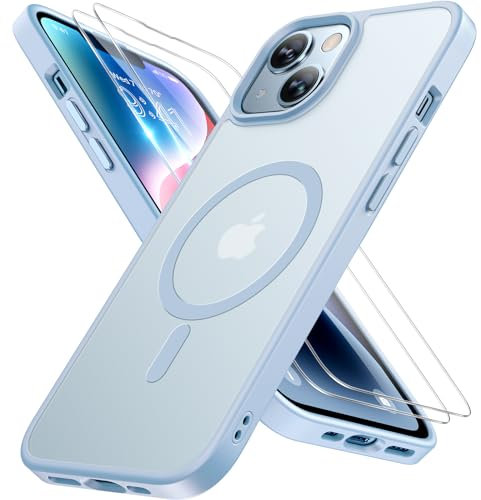 Miracase Magnetic for iPhone 14 Case 6.1 Inch [Compatible with MagSafe] [with 2X Screen Protectors] Military-Grade Protection, Anti-Fingerprint, Slim Phone Cover for iPhone 14 - Light Blue