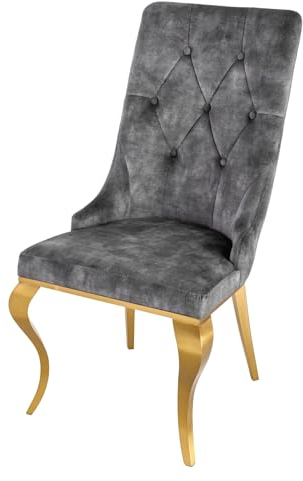Riess Ambiente Eleganter Stuhl MODERN BAROCK grau Samt mit goldenem Löwenkopf Esszimmerstuhl Küchenstuhl edel