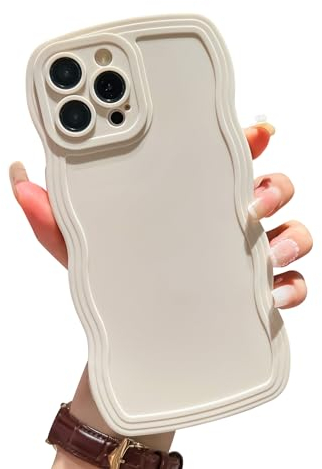 Ownest Compatible with iPhone 13 Pro Max Case Cute Curvy Simple Wave Frame Aesthetic Design Solid Color Girls Women TPU Shockproof Silicone Slim Phone Case for iPhone 13 Pro Max - Beige