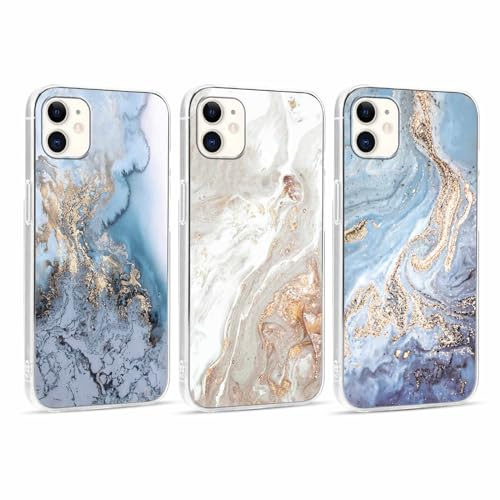 Foonary 3 Stück Transparent Hülle für Apple iPhone 11 6,1, Handyhülle mit Muster Mädchen Aesthetic Marmor Muster Motiv Design Case, Silikon Schutzhülle Cover für iPhone 11, Marmor 06