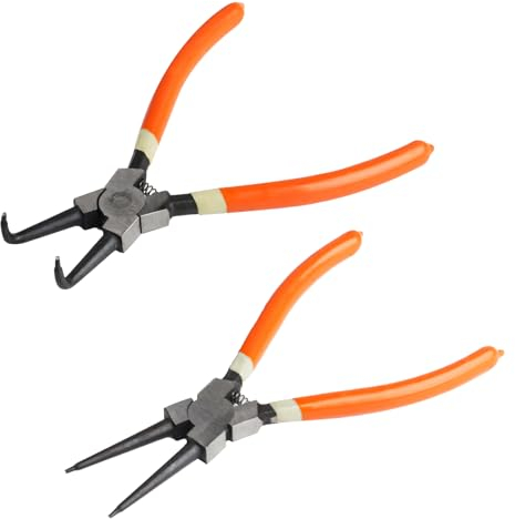 Set di 2 pinze per anelli elastici, pinze per anelli elastici curvi/diritti da 180 mm per fusibili interni ed esterni
