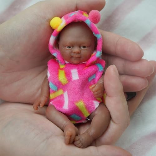 MYREBABY Reborn Mini-Puppe, 11,4 cm, Schwarz, Silikon, für Mädchen, Vivian, realistische Babypuppe, Silikon, Ganzkörper-Stressabbau
