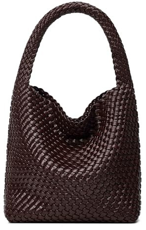 Gewebte Taschen für Damen, Umhängetasche, veganes Leder, mittelgroße Strand-Tragetasche, handgewebte Umhängetasche, Unterarm-Geldbörse, A4 Medium Coffee, Medium