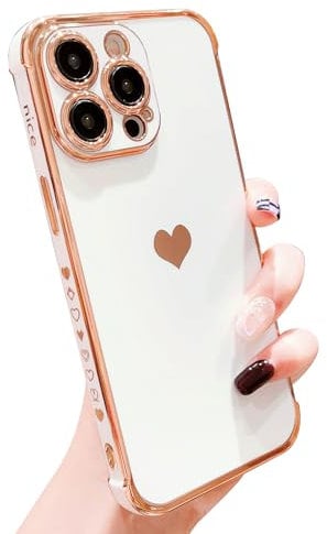 Case for iPhone 7 Plus/iPhone 8 Plus Cute Heart Pattern Design Cover Slim Luxury Bling Plating Soft TPU Anti-Scratch Shockproof Bumper Phone Case for Women Girls - White