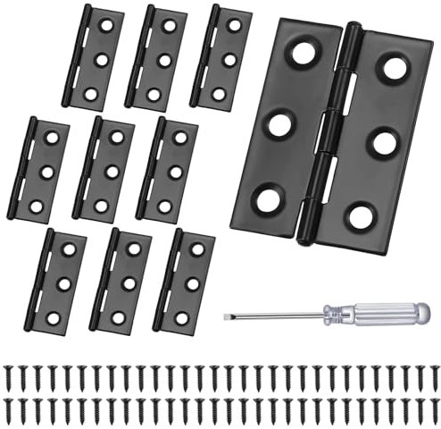 10Pcs Black Door Hinges, 3 inch/75mm Polished Chrome Ball Bearing Hinges Stainless Steel Hinges for Wood, Butt Hinges for Internal External Doors with 60 Screws for Gate Windows Closet Drawer