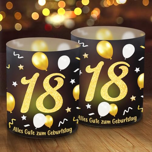 12 Windlicht Tischdeko 18 Geburtstag, 18. Happy Birthday Tischdekoration, Schön DASS Du Da Bist, 18 Geburtstag Männer Frauen Deko Schwarz Gold, Geeignet für Teelichter oder Kerzen