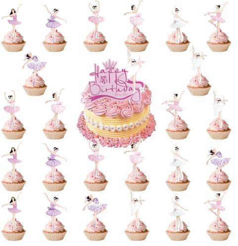 25 Stück Tanzende Mädchen Ballerina Geburtstag Tortendeko - Ballerina Cake Topper & Cupcake Toppers für Ballett Mädchen Geburtstag & Hochzeit